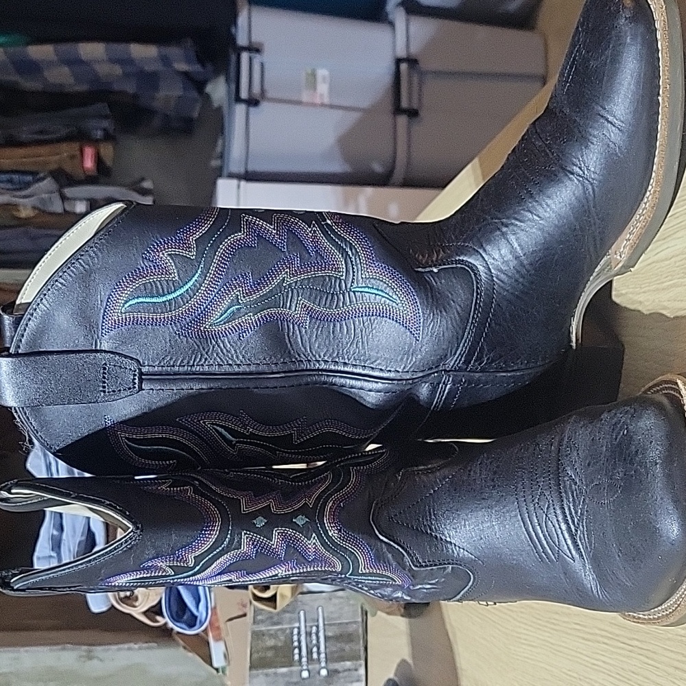 Old West Black Kids Cowboy Boots with Light Blue Stitching